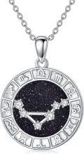 wholesale 925 Sterling Silver Round Zodiac Signs Constellation Pendant Necklaces with Cubic Zirconia Stones for Women and Girls (Taurus)-0-0