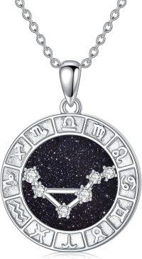 wholesale 925 Sterling Silver Round Zodiac Signs Constellation Pendant Necklaces with Cubic Zirconia Stones for Women and Girls (Taurus)-Style9-(9.23-10.22)Libra
