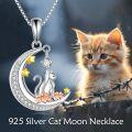 wholesale 925 Sterling Silver Moon & Star Cat Pendant Necklace with CZ Stones and Gold Plated Accents - Gifts for Women-0-1