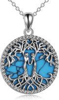 wholesale Sterling Silver Abalone Turquoise Tree of Life Sister Necklace-0-11