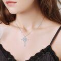 wholesale 925 Sterling Silver Blue Sapphire Cross Dolphins Pendant Necklace for Women -0-7