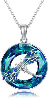 wholesale 925 Sterling Silver Blue Crystal Dragonfly Pendant Necklace for Women-Dragonfly-A