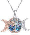 wholesale 925 Sterling Silver Abalone Shell Triple Moon Tree of Life Pendant Necklace for Women-0-0