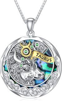 wholesale TOUPOP Taurus Zodiac Necklace S925 Sterling Silver Constellation Pendant Astrology Horoscope Jewelry Emerald Birthstone Necklace Abalone Jewelry Birthday Gifts For Women -undefined