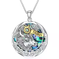 TOUPOP Sterling Silver Emerald Abalone Zodiac Necklace-undefined