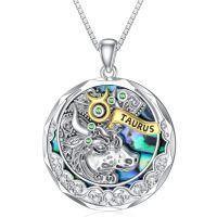 TOUPOP Sterling Silver Emerald Abalone Zodiac Necklace-undefined