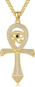 wholesale 925 Sterling Silver Plated Gold  Eye of Horus Ankh Cross Pendant with Chain for Men-0-0