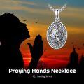 wholesale 925 Sterling Silver Praying Hands Medal Pendant Necklaces Religious Protection Charm Jewelry for Men Women-0-4