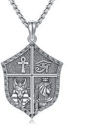 wholesale 925 Sterling Silver Egyptian Shield Cross Eye of Horus Ankh Medallion Pendant Necklace for Protection Gifts for Men & Women-Egyptian Amulet