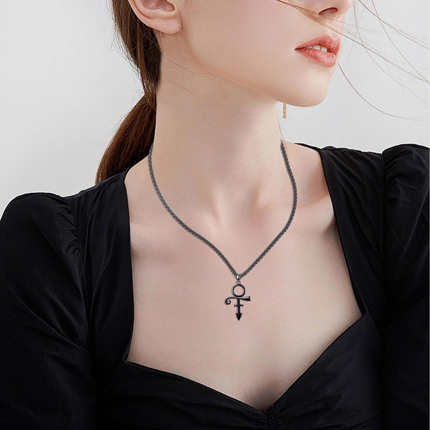 wholesale 925 Sterling Silver & Black Plated Ankh Pendant Necklace with Stainless Steel Chain for Men-0-2