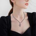 wholesale 925 Sterling Silver & Black Plated Ankh Pendant Necklace  for Men-0-2