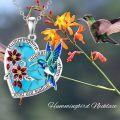 wholesale 925 Sterling Silver Red Bell Flower Hummingbird Heart Pendant Necklace-0-4