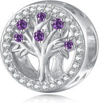 wholesale 925 Sterling Silver Tree of Life Birthstone Charms for Bracelets-02 Feb - Amethyst