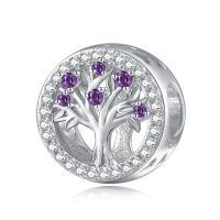 wholesale 925 Sterling Silver Tree of Life Birthstone Charms for Bracelets-02 Feb - Amethyst