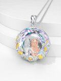 wholesale 925 Sterling Silver Round Crystal Mother Daughter Pendant Necklaces with Gold Plated Roses and Leaves s for Mom Wife Sisters-0-2
