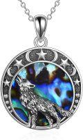 wholesale 925 Sterling Silver Oxidized Vintage Wolf Pendant with Abalone Shell and Moon Stars Necklace for Women Gift-0-0