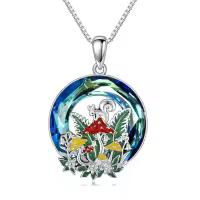 wholesale 925 Sterling Silver Mushroom Squirrel Pendant Necklaces Wholesale for Women Girls Gifts Crystal Birthstone Jewelry Mothers Day Presents-06-Squirrel Mushroom Crystal Necklace