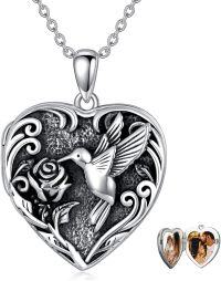 wholesale TOUPOP Sterling Silver Heart Locket Necklace Hummingbird Locket Pendant That Holds Pictures Photo Hummingbird Jewelry For Women Friends Family -undefined