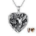 TOUPOP Sterling Silver Heart Locket Pendant Hummingbird Photo Jewelry-0-0