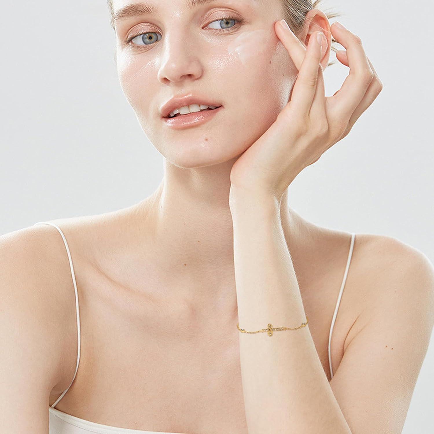 wholesale 14K Gold Cross Infinity Charm Bracelet - 14K Gold  Minimalist s for Her-0-5
