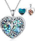 wholesale 925 Sterling Silver Heart Tree of Life Locket Necklace with Abalone Shell - 0.91 x 0.79 - 18+2 Chain - Gift for Women-0-0