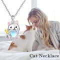 wholesale 925 Sterling Silver Heart-Shaped Moonstone Cat Pendant Necklace with Pink Ears and Gold Wings for Women Girls -0-3
