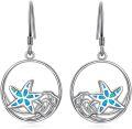wholesale 925 Sterling Silver Blue Opal Starfish Wave Dangle Earrings Sea Life  for Women Girls-0-0