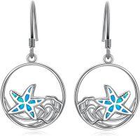 wholesale 925 Sterling Silver Blue Opal Starfish Wave Dangle Earrings Sea Life  for Women Girls-starfish earrings