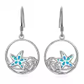 wholesale 925 Sterling Silver Blue Opal Starfish Wave Dangle Earrings Wholesale Sea Life  for Women Girls-0-0