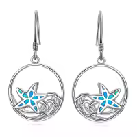 wholesale 925 Sterling Silver Blue Opal Starfish Wave Dangle Earrings Wholesale Sea Life  for Women Girls-starfish earrings