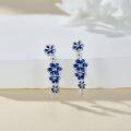 wholesale 925 Sterling Silver Blue Enamel Flower Drop Dangle Studs Earrings for Women Girls  4cm Long-0-2