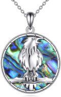 wholesale 925 Sterling Silver Round Abalone Shell Raven Pendant Necklace-0-0