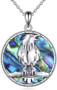 wholesale 925 Sterling Silver Round Abalone Shell Raven Pendant Necklace-Raven