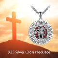 wholesale 925 Sterling Silver Round Gothic Cross Pendant Necklace with Red Accents and Engraved Text for Men-0-4
