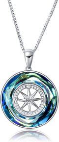 wholesale 925 Sterling Silver Rainbow Crystal Compass Pendant Necklace for Women-0-5