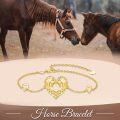 wholesale 925 Sterling Silver Heart-Shaped Double Horse Charm Bracelet with Cubic Zirconia Stones and Gold Plating for Women (Adjustable)-0-5