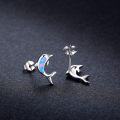wholesale 925 Sterling Silver Blue Fire Opal Dolphin Stud Earrings for Women Girls Gifts Hypoallergenic Jewelry Minimalist Design-0-1