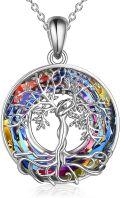 wholesale 925 Sterling Silver Rainbow Crystal Tree of Life Pendant Necklace Gift for Mom-0-0