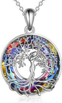wholesale 925 Sterling Silver Rainbow Crystal Tree of Life Pendant Necklace Gift for Mom-Red