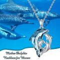 wholesale 925 Sterling Silver Blue Crystal Mother & Child Dolphins Pendant Necklaces Gift for Women Girls-0-1