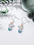 wholesale 925 Sterling Silver Cactus with Turquoise Stone Western Style Dangle Drop Earrings for Women-0-1