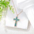 wholesale 925 Sterling Silver Faith Cross Pendant Necklace Blue Sandstone White Gold Plated-0-22