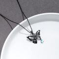 wholesale 925 Sterling Silver Black Butterfly Pendant with Heart Charm - Mothers Day Gift for Her-0-1