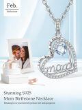 wholesale S925 Sterling Silver Aquamarine Mom Necklace - 1 Carat Natural Birthstone Pendant for Women, Ideal Gift for Mother's Day, Birthday, Anniversary-0-6