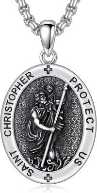 wholesale 925 Sterling Silver St Christopher Protect Us Medal Pendant Necklace for Men & Women Catholic s-B-St Christopher Necklace B