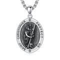 wholesale 925 Sterling Silver Oxidized Saint Christopher Protect Us Oval Medal Pendant Necklace-0-0