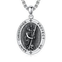 wholesale 925 Sterling Silver Saint Christopher Pendant Necklace-B-St Christopher Necklace B