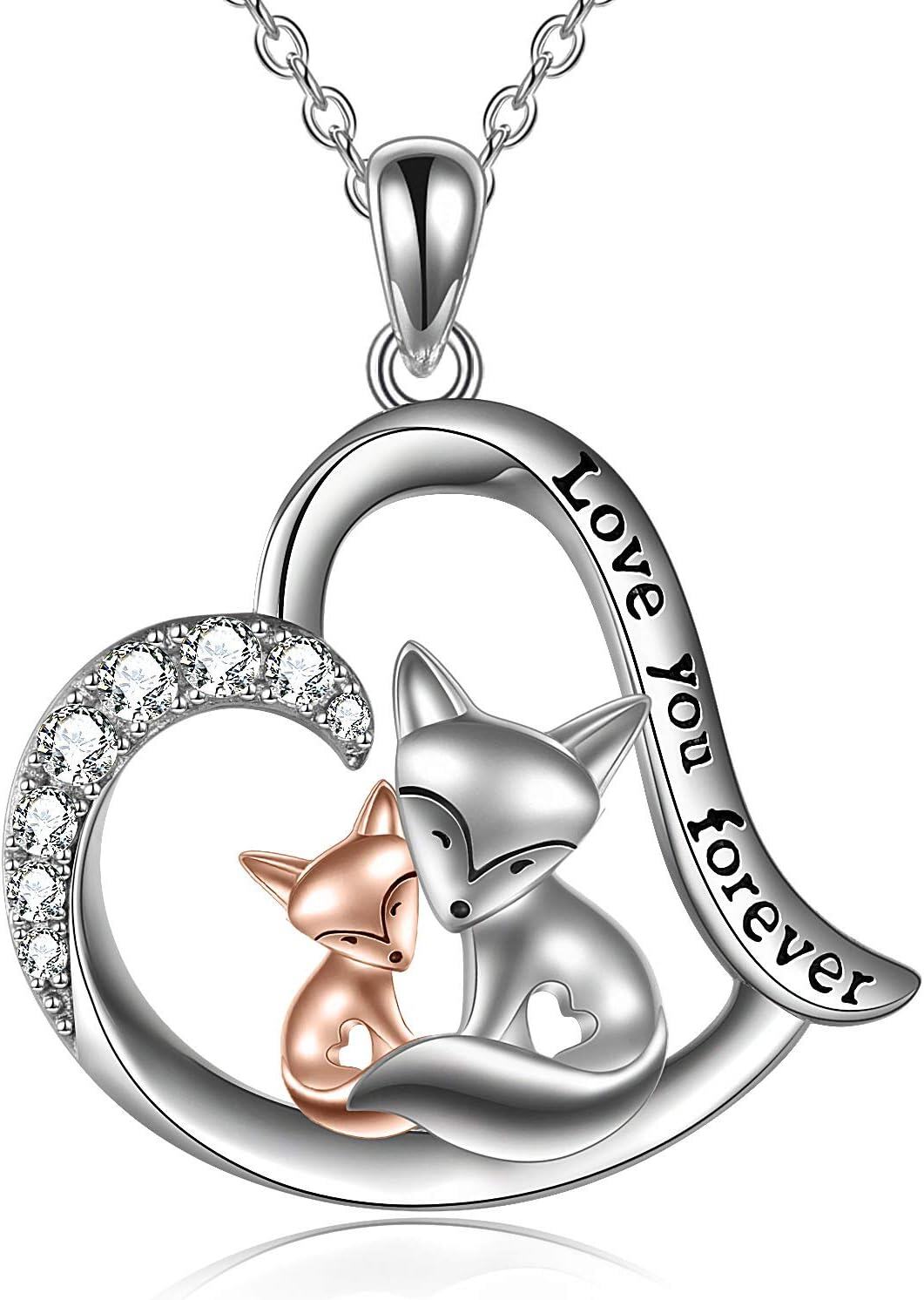 Sterling Silver Animal Necklace Frog Fox Ladybug Cat Pig Dinosaur Penguin Turtle Koala for Women Mom Daughter Wife-silver-fox necklace