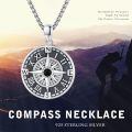wholesale 925 Sterling Silver Black Crystal Compass Pendant Necklace  for Men & Women-0-1