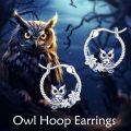 wholesale 925 Sterling Silver Owl Dangle Drop Earrings with Blue Enamel and Flower Accents for Women Girls  4cm Long-0-2